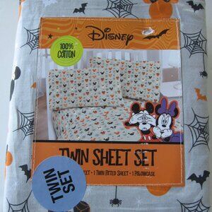 NEW Disney Mickey & Minnie Mouse Halloween Spiderweb Twin Size 3-Piece Sheet Set